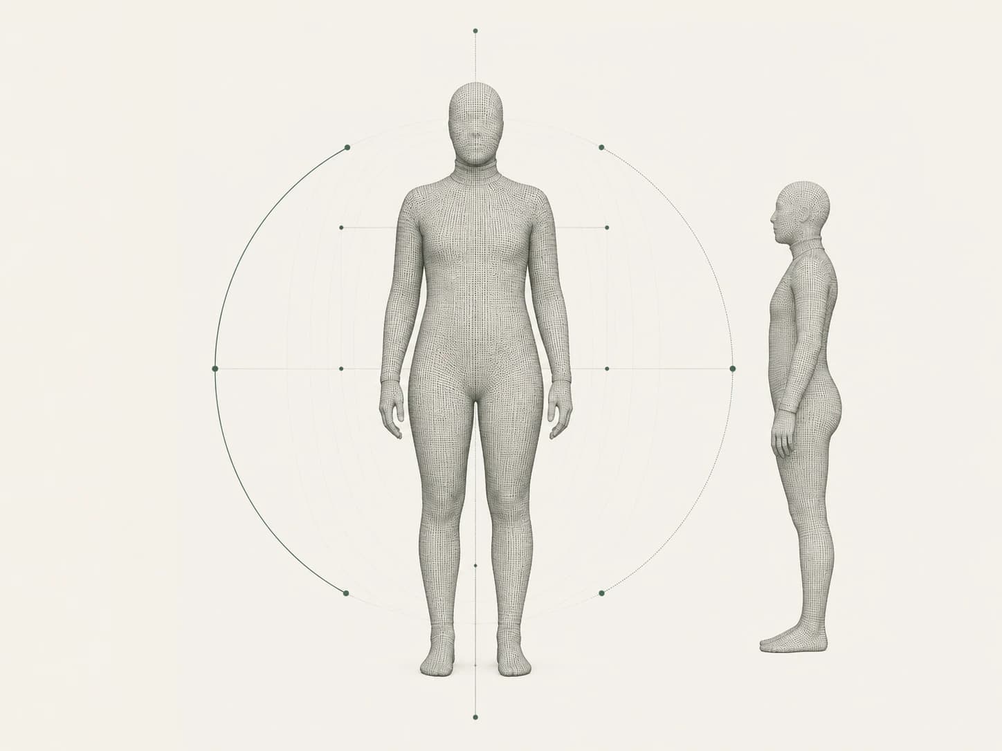 Technical 3D scan illustration with front and side views of one anonymous figure.